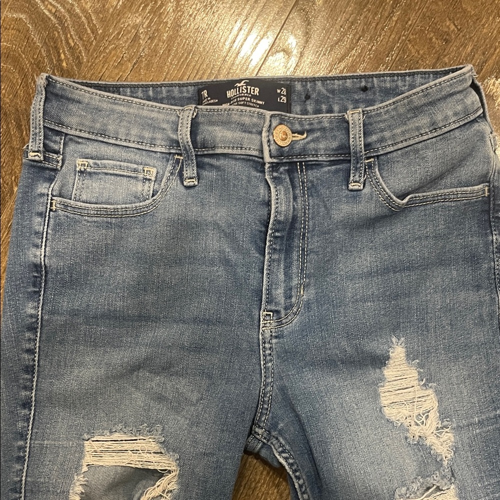 Hollister High Rise Medium Blue Distressed Skinny Jeans Size 28 - Picture 4 of 6